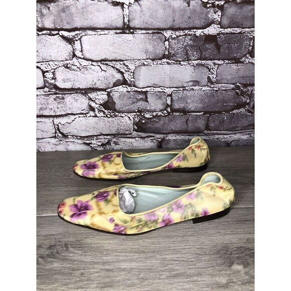 Emma Hope for Paul Smith Yellow Silk Purple Floral Ballet Flats Women’s 38EU/7.5 - Picture 1 of 16